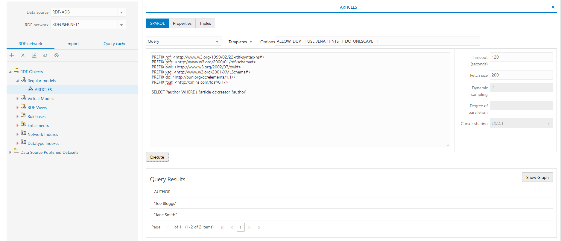 Running SPARQL Query in RDF Query UI
