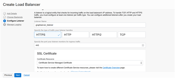 Configuring a Listener for the Load Balancer Description of image follows