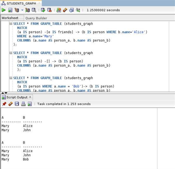 Running SQL Graph queries in SQL Developer Description of image follows