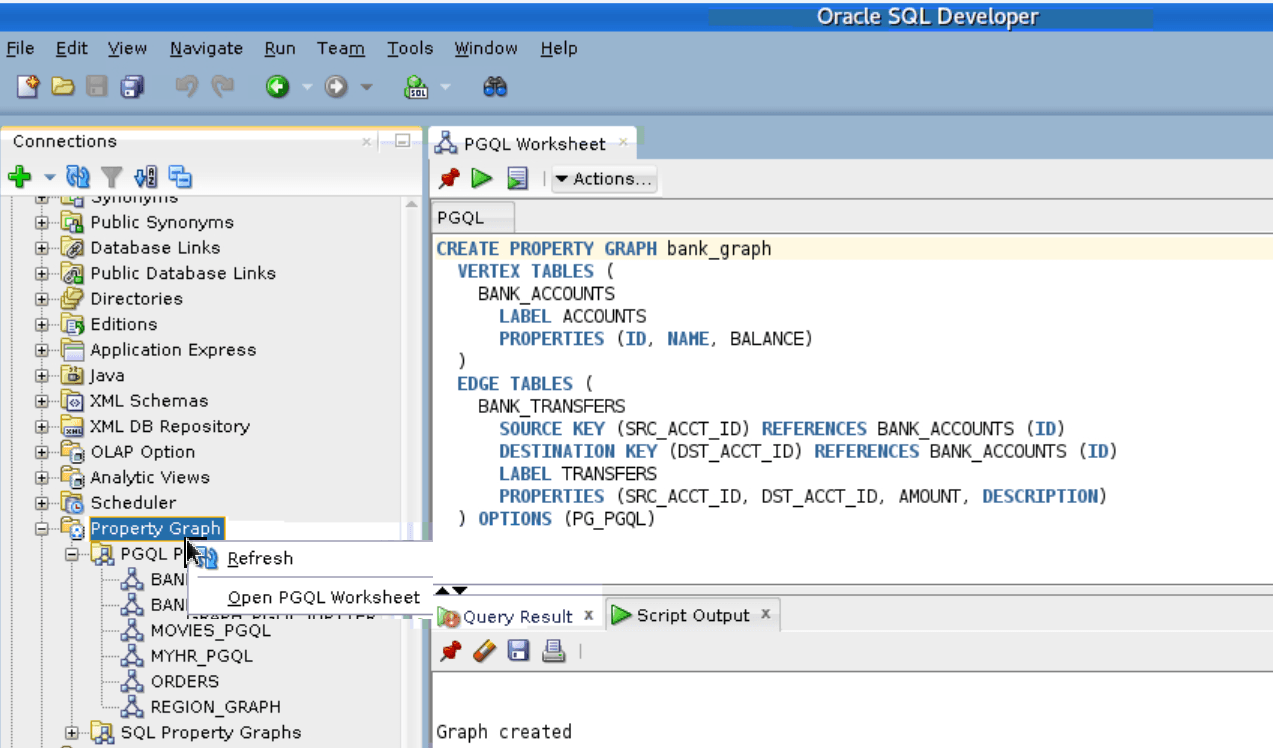 Creating a PGQL Property Graph Using SQL Developer