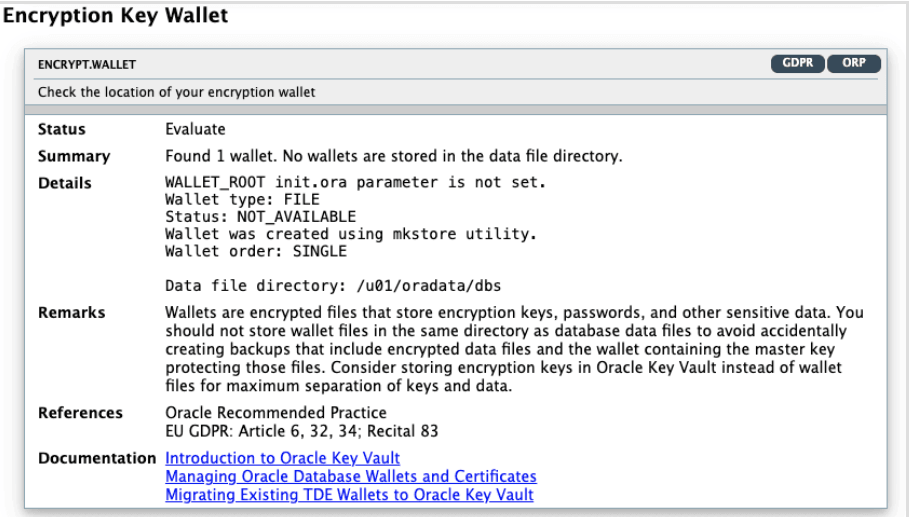 Oracle Database Security Assessment Report - Encryption Key Wallet