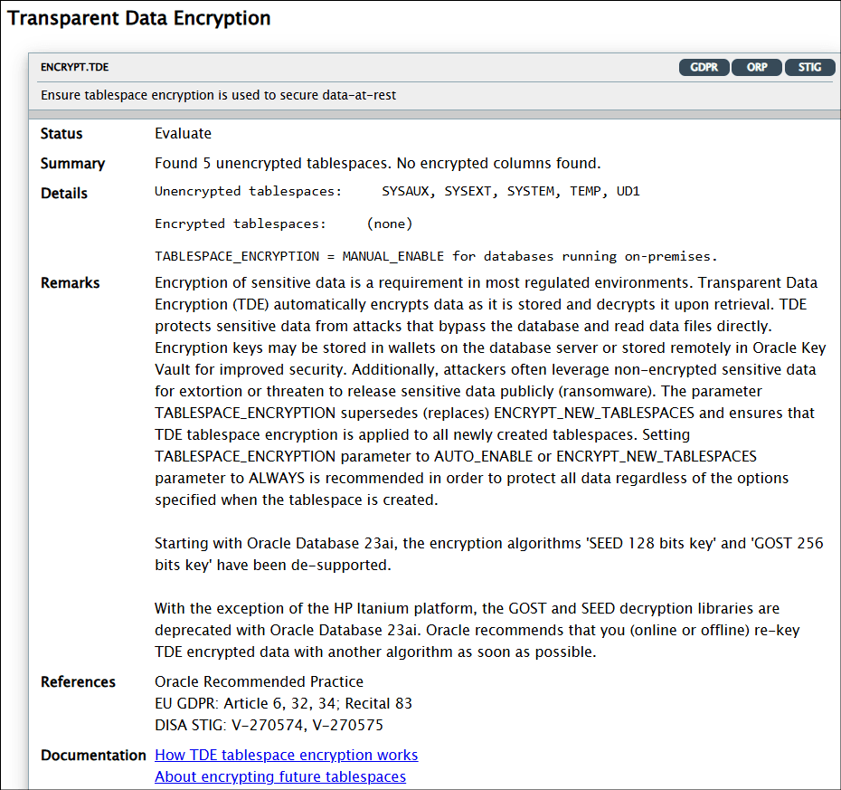 Oracle Database Security Assessment Report - Encryption