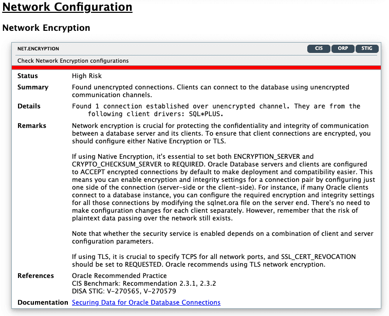 Oracle Database Security Assessment Report - Network Configuration