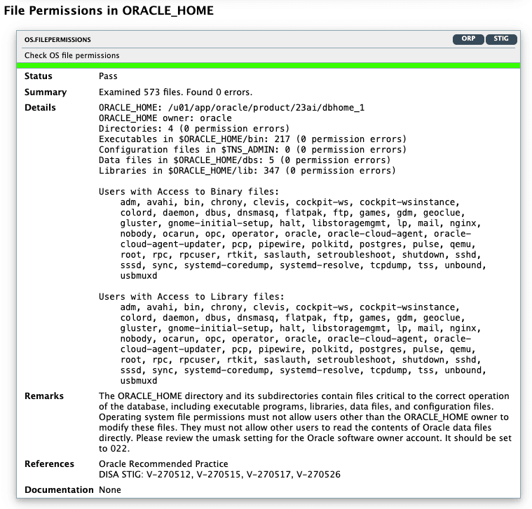Figure 1 shows the Oracle Database Security Assessment Report - Operating System