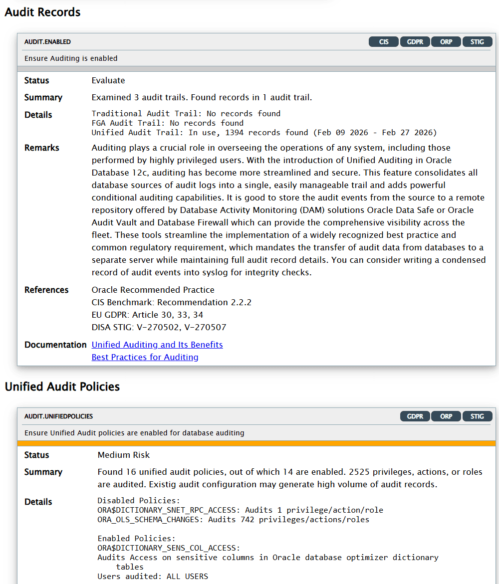 Oracle Database Security Assessment Report - Auditing