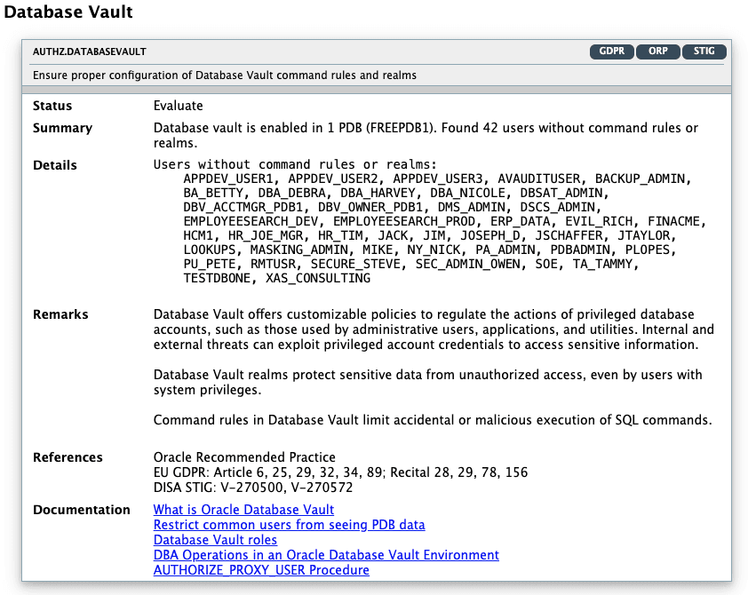 Oracle Database Security Assessment Report — Authorization Control.