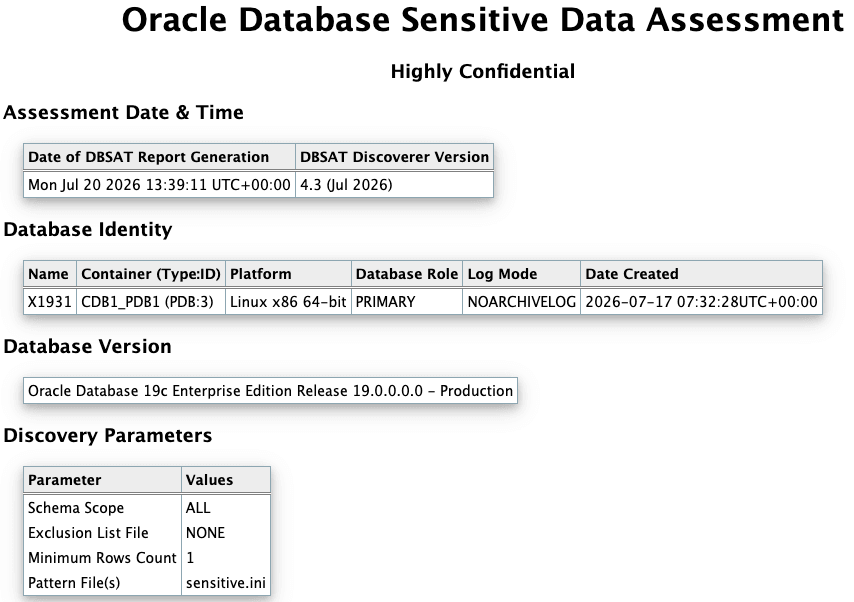 Oracle Database Sensitive Data Assessment Report - High-Level Summary