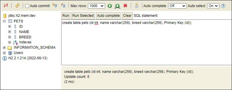 create table command