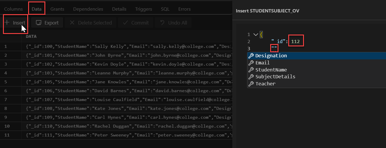 Inserting data record