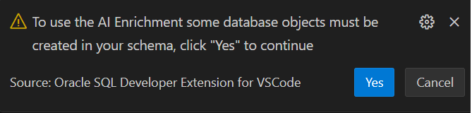 Dialog box to confirm the creation of AI enrichment objects Dialog box to confirm the creation of AI enrichment objects