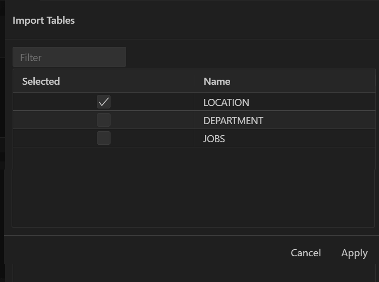 Import table slider