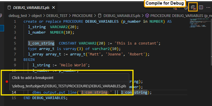 Configure break points