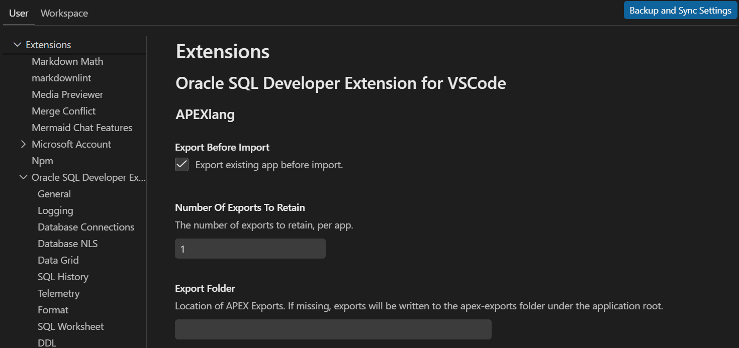 Description of apex_settings.png follows