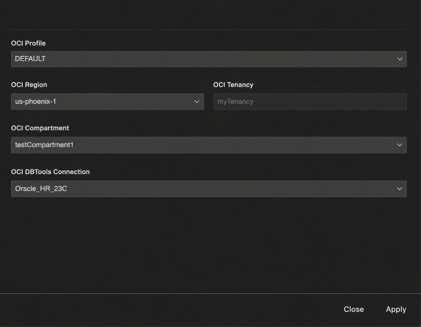 Description of create_oci_connection_drawer.png follows Description of create_oci_connection_drawer.png follows