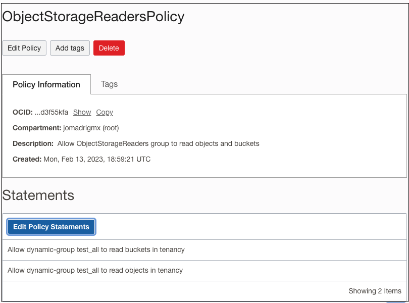 Create Policy in OCI console