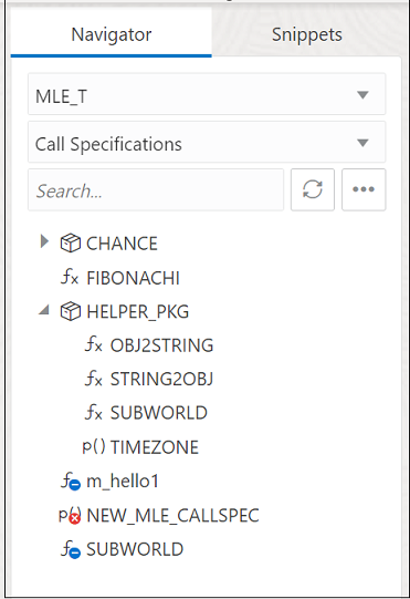 Call Specifications in Navigator Tab