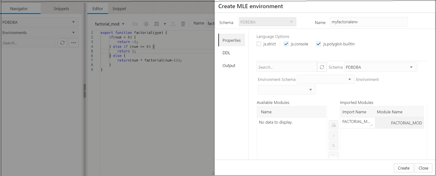 Create MLE Environment Panel