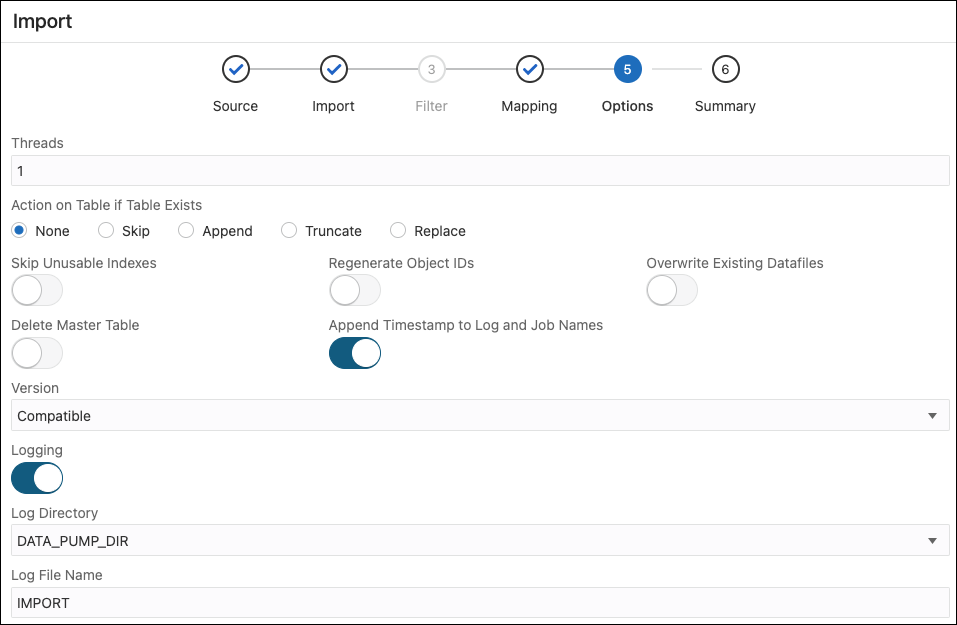 Description of data_pump_options.png follows