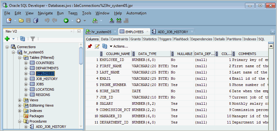 oracle sql developer filter syntax