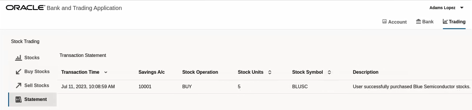 Transaction statement of purchase of shares