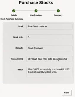Summary section in the Purchase Stock dialog box