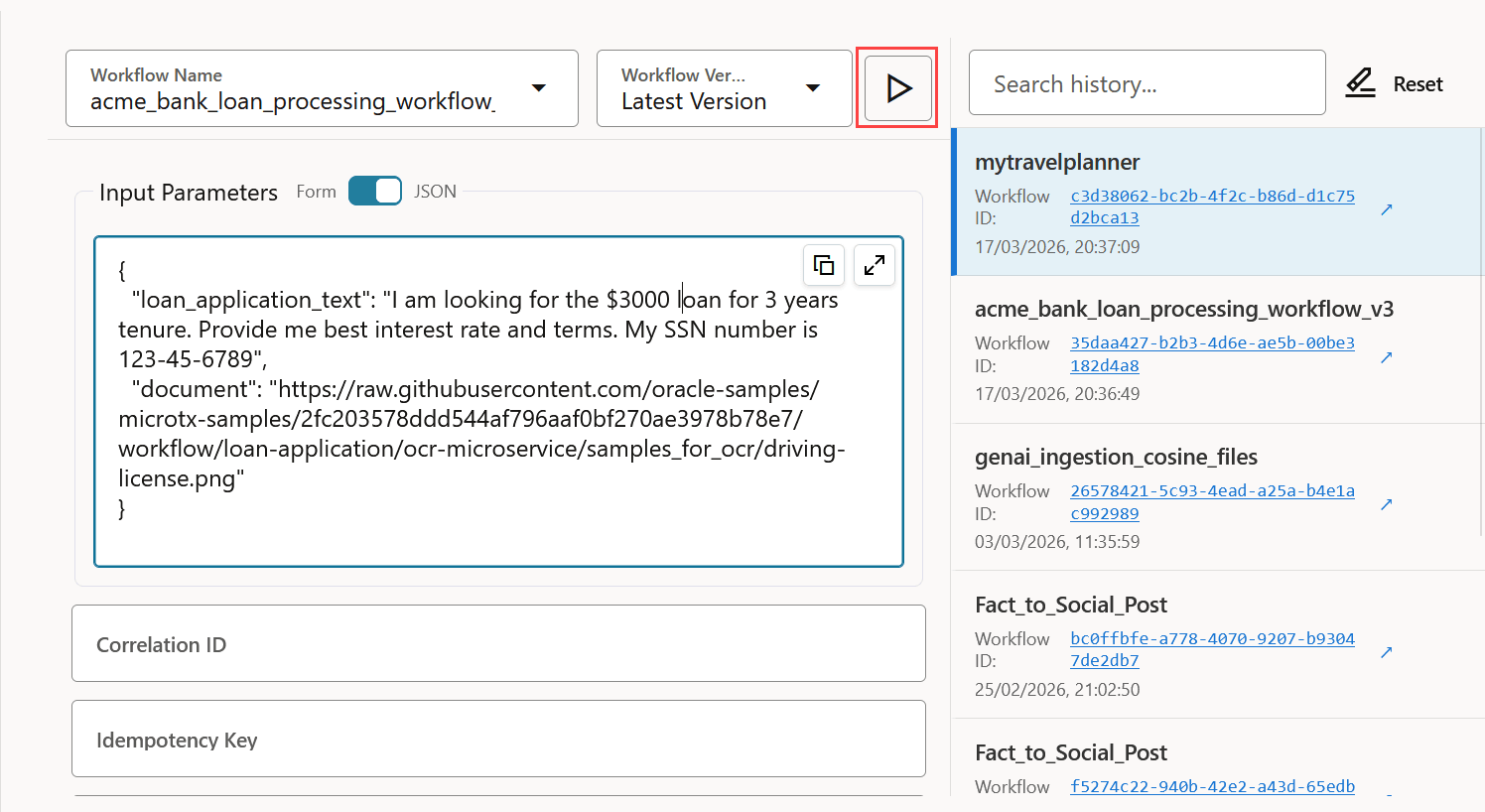 Sample workflow with input parameters. Sample workflow with input parameters.