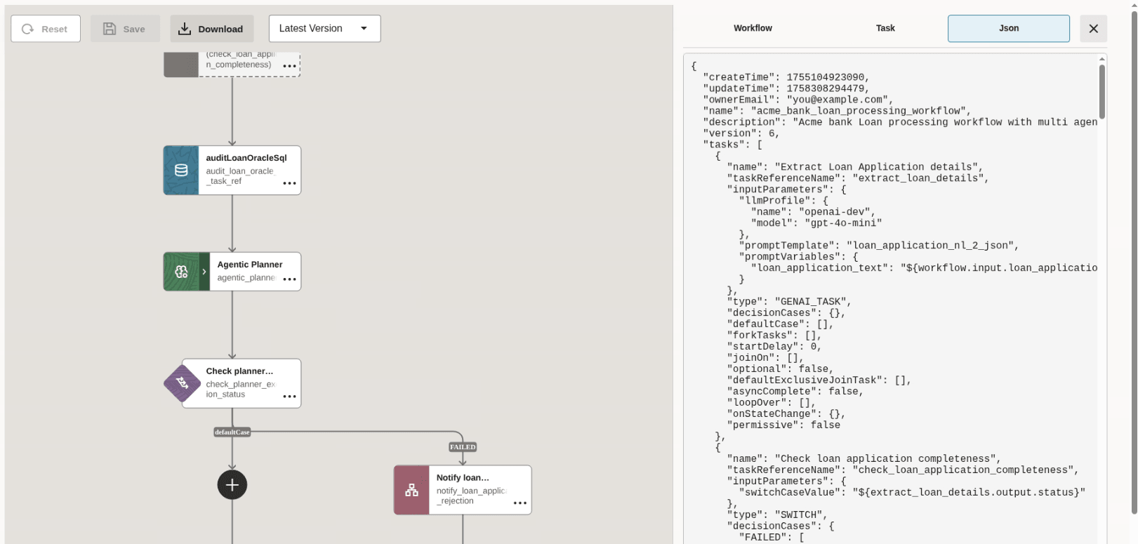 View JSON code of the workflow