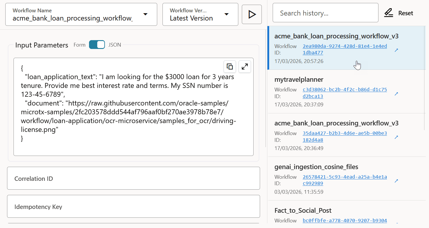 view details of a previous workflow execution