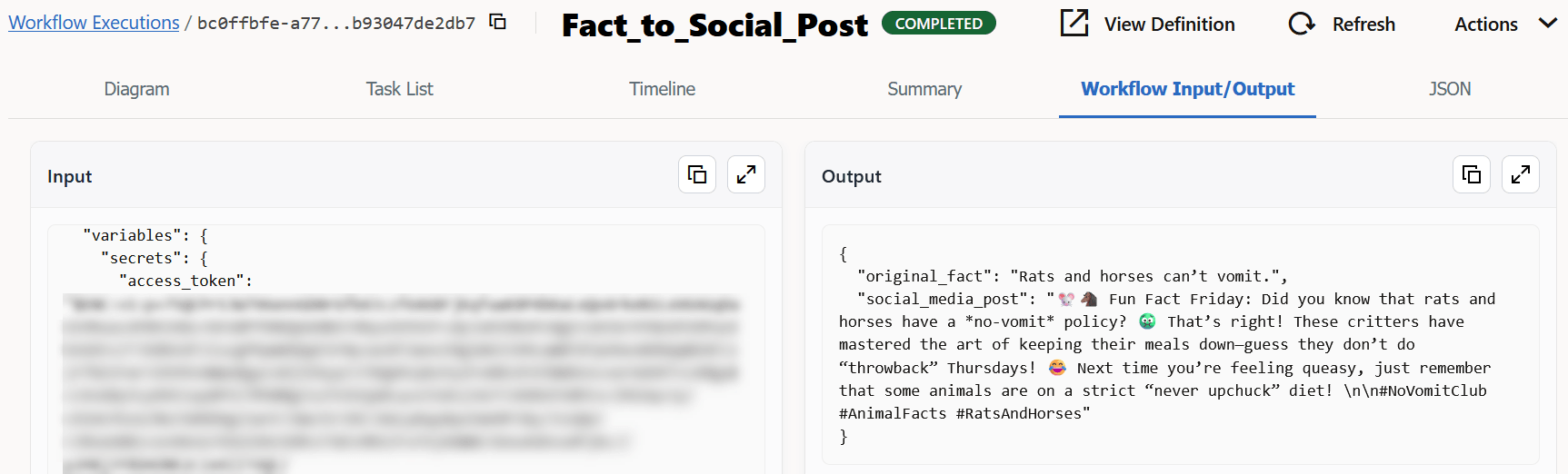 Input and output of Workflow in JSON format