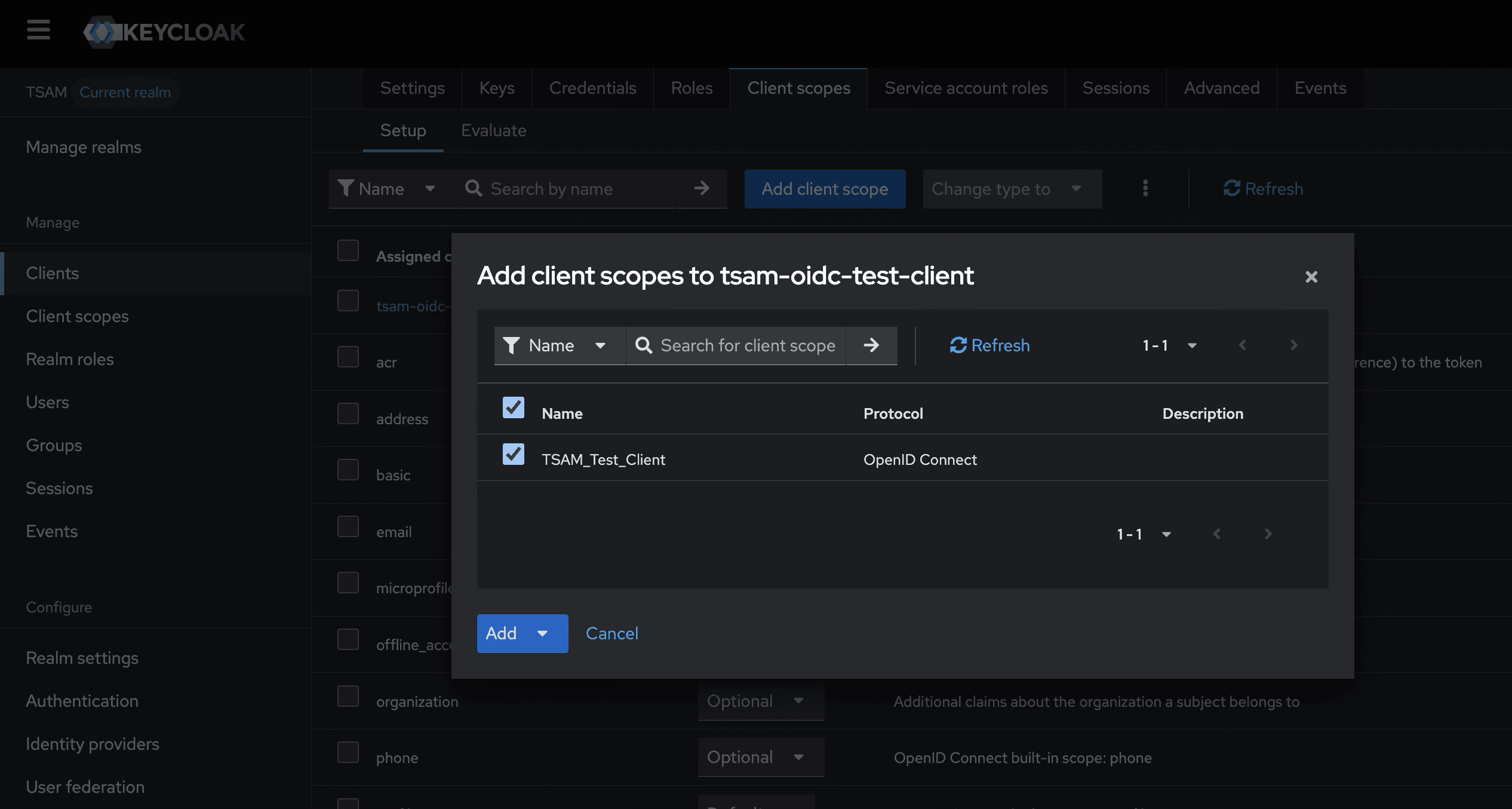 Adding Client Scope to the Client