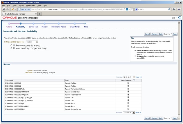 Creating Enterprise Manager services SLA (Continued)