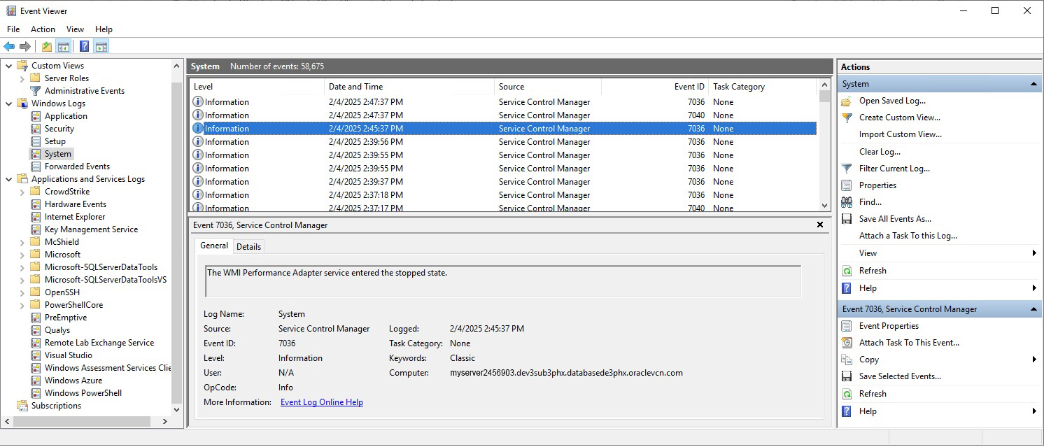 Describes the Event Viewer Window Screen.