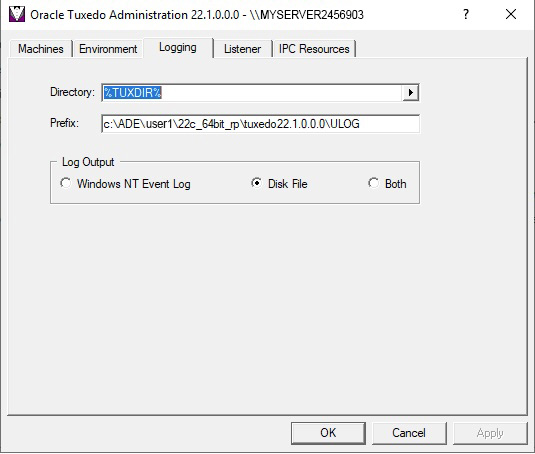 Describes the Oracle Administration Window with Logging Page Displayed Screen. Describes the Oracle Administration Window with Logging Page Displayed Screen.