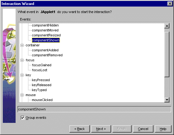 Select ComponentShown Event Diagram