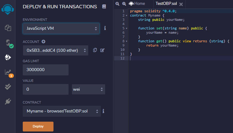 Screen capture of the Solidity contract about to be deployed.