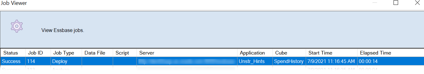 Image of the cube designer job viewer dialog box. Image of the cube designer job viewer dialog box.