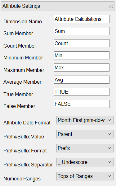 Image of of cube settings, attribute settings, in cube designer panel. Image of of cube settings, attribute settings, in cube designer panel.