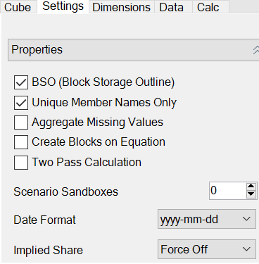 Image of the Properties section on the Settings tab of the Designer Panel. Image of the Properties section on the Settings tab of the Designer Panel.