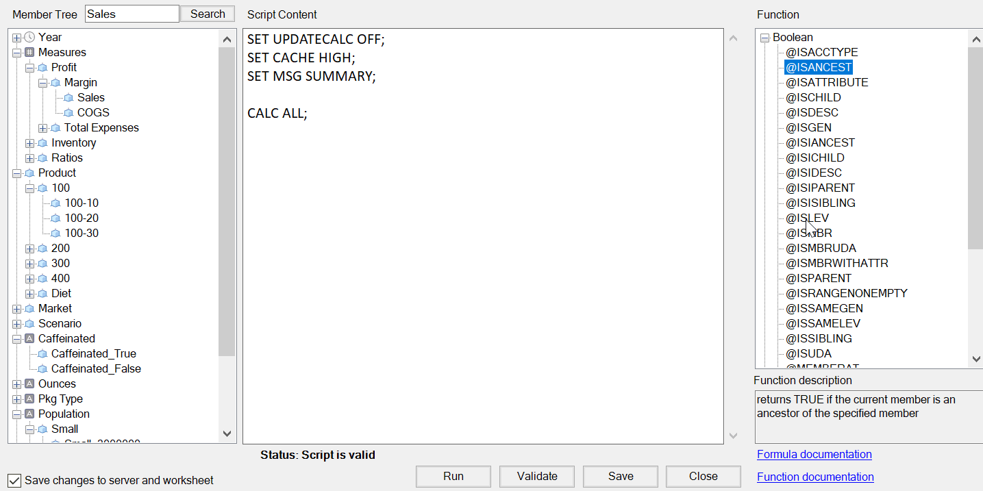 Image of the cube designer calculation script editor.