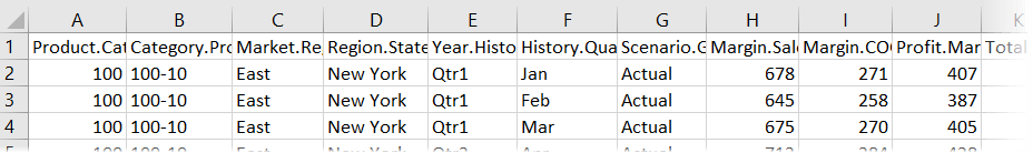 CSV output from exporting Sample Basic to table format