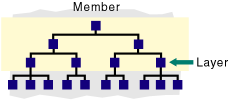 Hierarchy diagram with the member and the levels above layer selected, including layer.