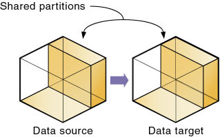 This image illustrates the shared partitions in the data source and the data target.