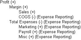 This image shows the Profit branch of the Measures dimension.