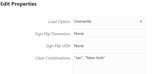 Clear combinations field in the global options Edit Properties dialog box, with "Jan", "New York" entered