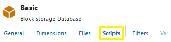 Scripts tab selected in the database inspection dialog