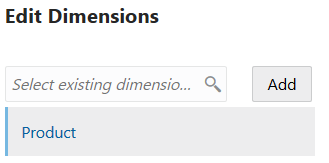 Edit dimensions dialog with a link to current associated dimension, Product