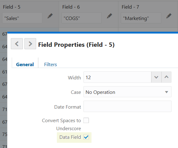 Data Field option checked in Field Properties dialog