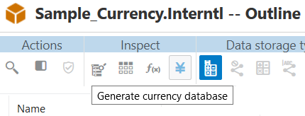 Generate currency database button in the outline viewer interface