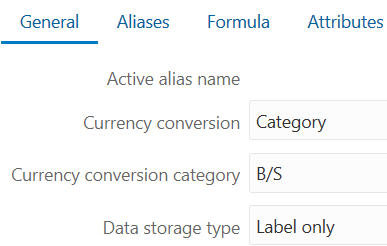 Member properties, General tab, showing Label only selected as the data storage type