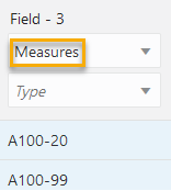 Image of field 3 in the dimension build rule editor, populated with data, and with the measures dimension selected.